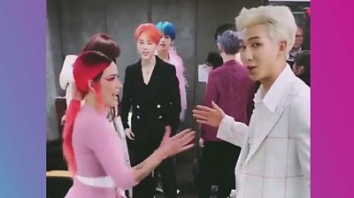 Check out this cute behind the scenes moment between Namjoon and Halsey