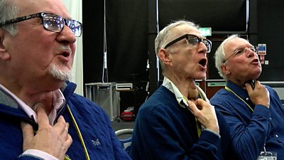 The choir made of up post-op throat cancer patients