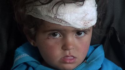 Syria war: Young girl 'only one left' after air strike