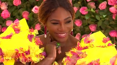 Serena Williams in a colourful dress at the
