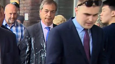 Nigel Farage Milkshake Thrown At Brexit Party Leader Bbc News