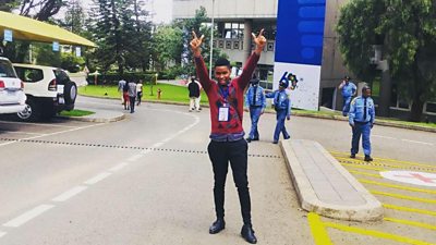 Kefa arriving at the conference in Addis Ababa (can you tell he was excited?)