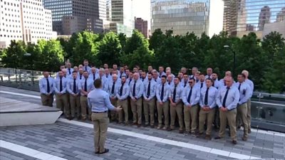 Tondu RFC male voice choir singing in New York