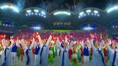 Performers in Pyongyang's stadium