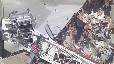 Crane damage to building