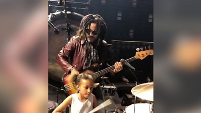 Nandi Bushell drumming with Lenny Kravitz