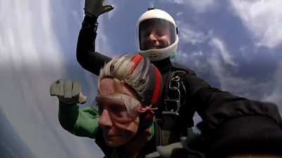 Caroline on a skydive over Swansea Bay
