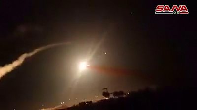 Syrian state media has released footage of what appears to be missiles being intercepted