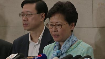 Hong Kong leader Carrie Lam speaks at a press conference