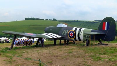 A giant Hawker Typhoon on a hill in Wiltshire