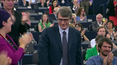 European Parliament president David-Maria Sassoli delivers first speech