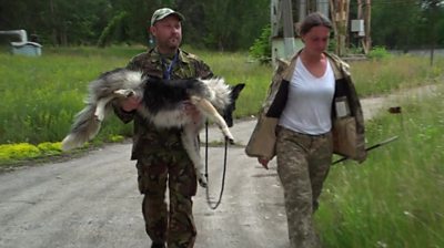 Chernobyl dog being carried