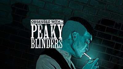 Artwork for Obsessed With... Peaky Blinders, featuring line art of the main character beside the title of the show. 