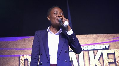 A female comedian performing in Nigeria