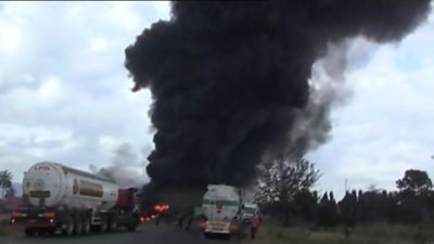 Burning tanker