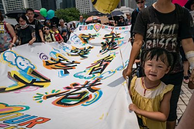 Children join Hong Kong protests
