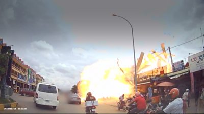 Petrol station explosion in Cambodia