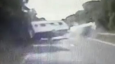 The caravan crash was caught on camera