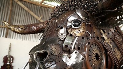 The sculpture of a bull by Dotun Popoola