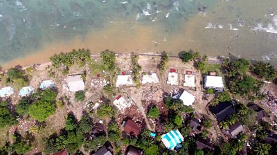 Tsunami damage in Carita district in Pandeglang