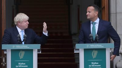 Boris Johnson and Leo Varadkar at podiums in Dublin, 9 September 2019