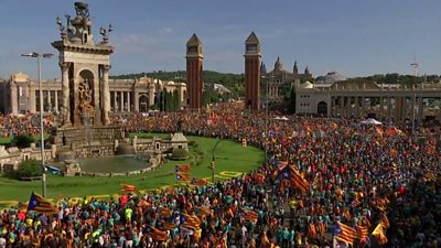 Footage shows hundreds of thousands in Barcelona for Catalonia's national day