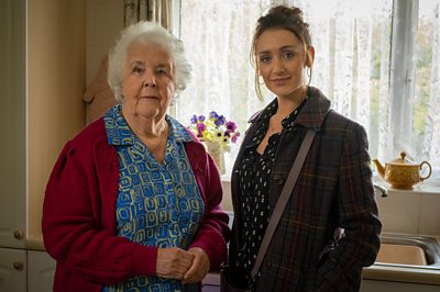 Marion (STEPHANIE COLE), Karen (CATHERINE TYLDESLEY) in Scarborough (Image Credit: BBC/Matt Squire