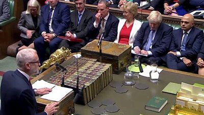 Labour leader Jeremy Corbyn and PM Boris Johnson in Parliament