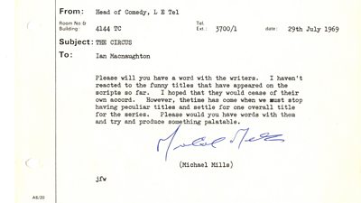 Memo from Head of Comedy 29 July 1969