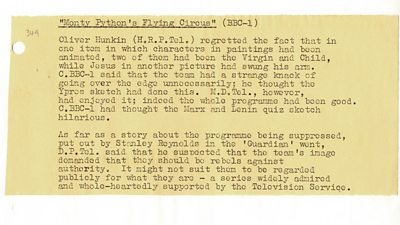 Monty Python s Flying Circus TV Weekly Programme Review 16 December 1970