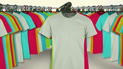 Cotton T-shirts on a rack