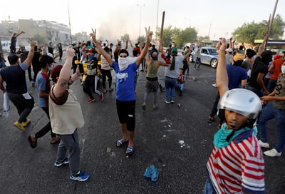 Iraqi anti-government protesters in Baghdad