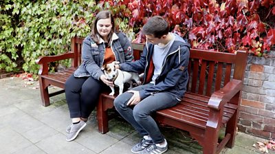 Students and dog