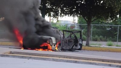 Burning car in Culiacán, Mexico