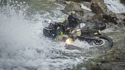 motorbike and rider in water