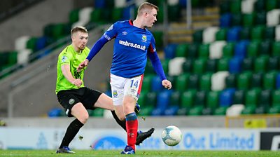Shayne Lavery scores his second of the night for Linfield