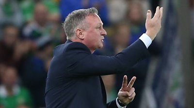 Michael O'Neill giving instructions from the touchline