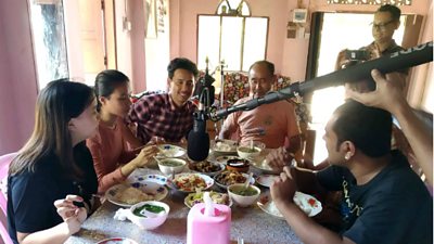 Recording scenes for our peace-building radio drama, Tea Cup Diaries