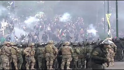Protesters clash with riot police in Sacaba, central Bolivia