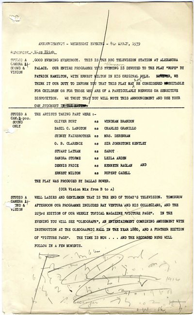 Typewritten continuity announcement