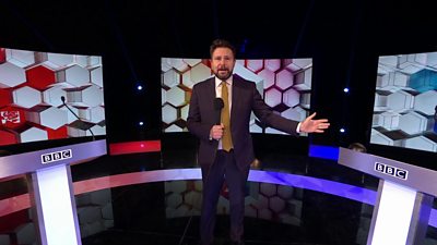 Jon Kay on set of BBC election debate