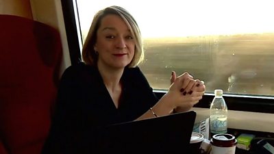 Political editor Laura Kuenssberg on a train