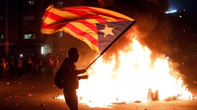 Protester outside FC Barcelona and Real Madrid match