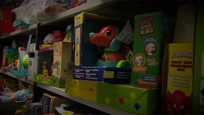 A shelf of toys