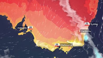 Map showing temperatures in Australia