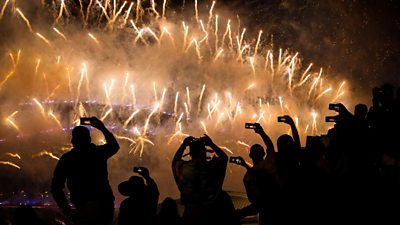 people watching the fireworks in Sydney