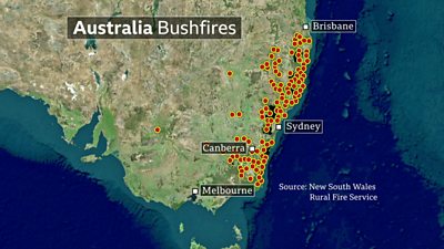 Map of bushfire locations
