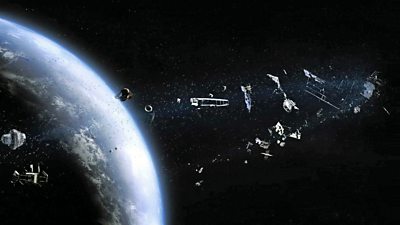 illustration of space debris in orbit