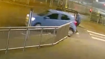 CCTV of pedestrian being struck by car
