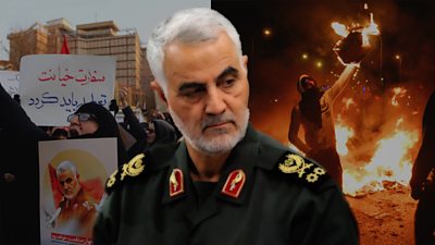 Composite image of Iranian crowds and Qasem Soleimani